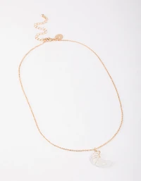 Gold Clear Quartz Moon Necklace