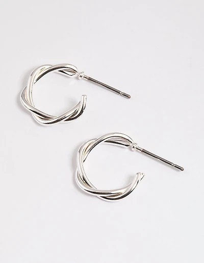 Silver Soft Twisted Huggie Earrings