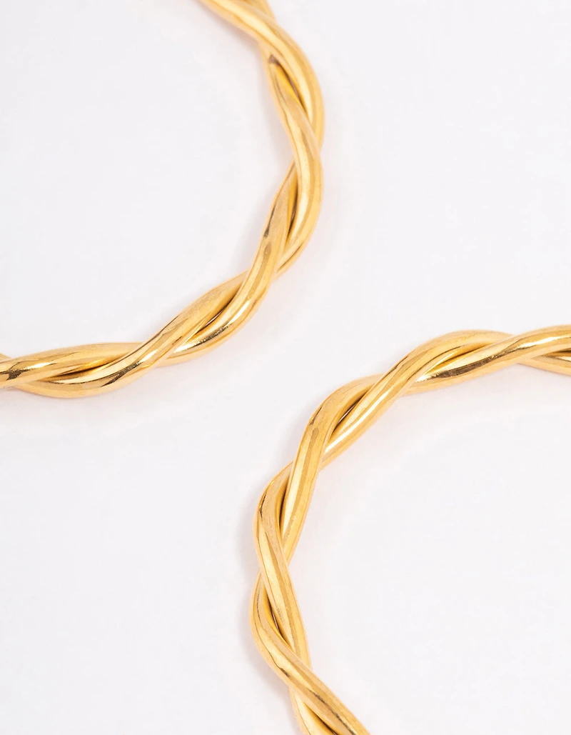 Waterproof Gold Plated Stainless Steel Medium Thin Twisted Hoop Earrings