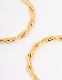 Waterproof Gold Plated Stainless Steel Medium Thin Twisted Hoop Earrings