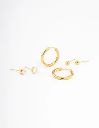 Waterproof Gold Plated Stainless Steel Basic Cubic Zirconia Earrings Pack
