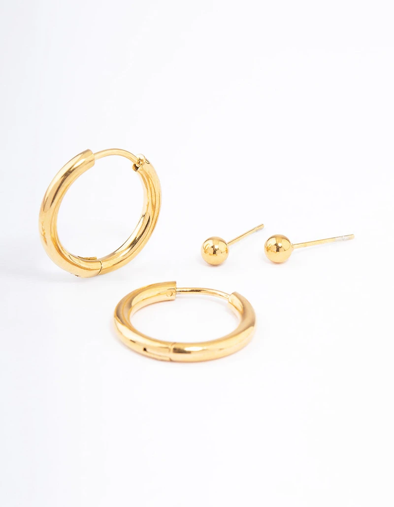 Waterproof Gold Plated Stainless Steel Basic Cubic Zirconia Earrings Pack
