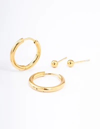 Waterproof Gold Plated Stainless Steel Basic Cubic Zirconia Earrings Pack