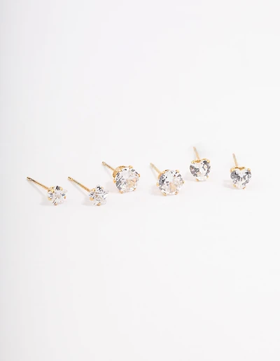 Waterproof Gold Plated Stainless Steel Star & Heart Stud Earrings Pack