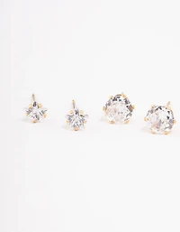 Waterproof Gold Plated Stainless Steel Star & Heart Stud Earrings Pack