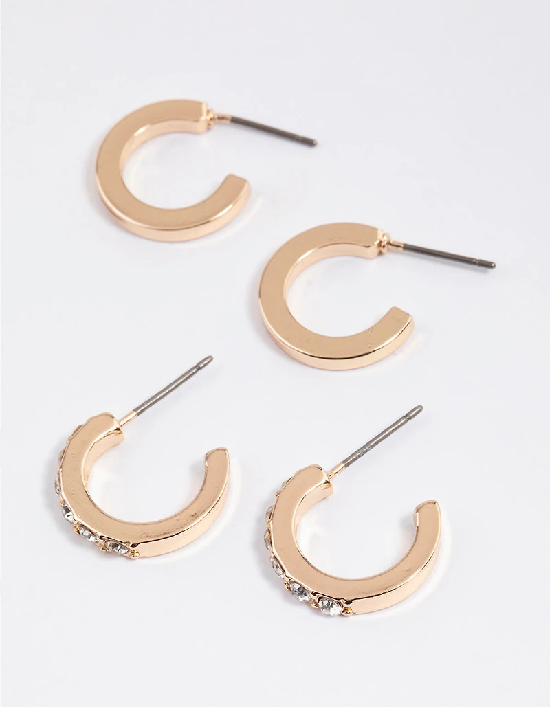 Gold Plain & Diamante Hoop Earring Pack