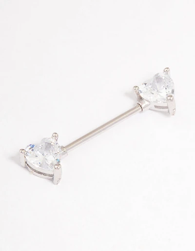 Surgical Steel Cubic Zirconia Double Heart Nipple Piercing