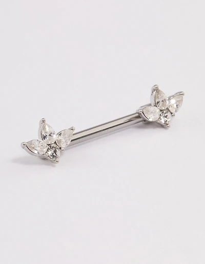 Surgical Steel Cubic Zirconia Double Marquise Nipple Piercing