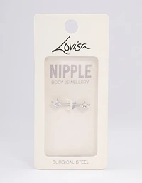 Surgical Steel Cubic Zirconia Double Marquise Nipple Piercing