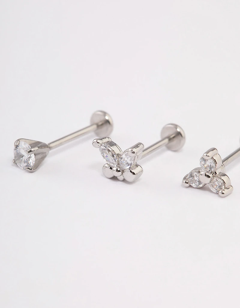 Surgical Steel Cubic Zirconia Butterfly Flat Back Pack
