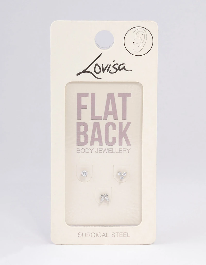 Surgical Steel Cubic Zirconia Butterfly Flat Back Pack