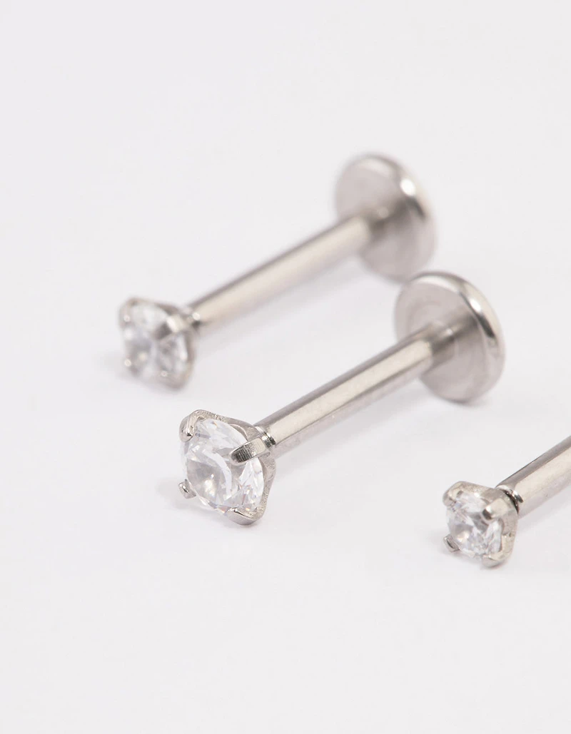 Surgical Steel Cubic Zirconia Stud Flat Back Pack