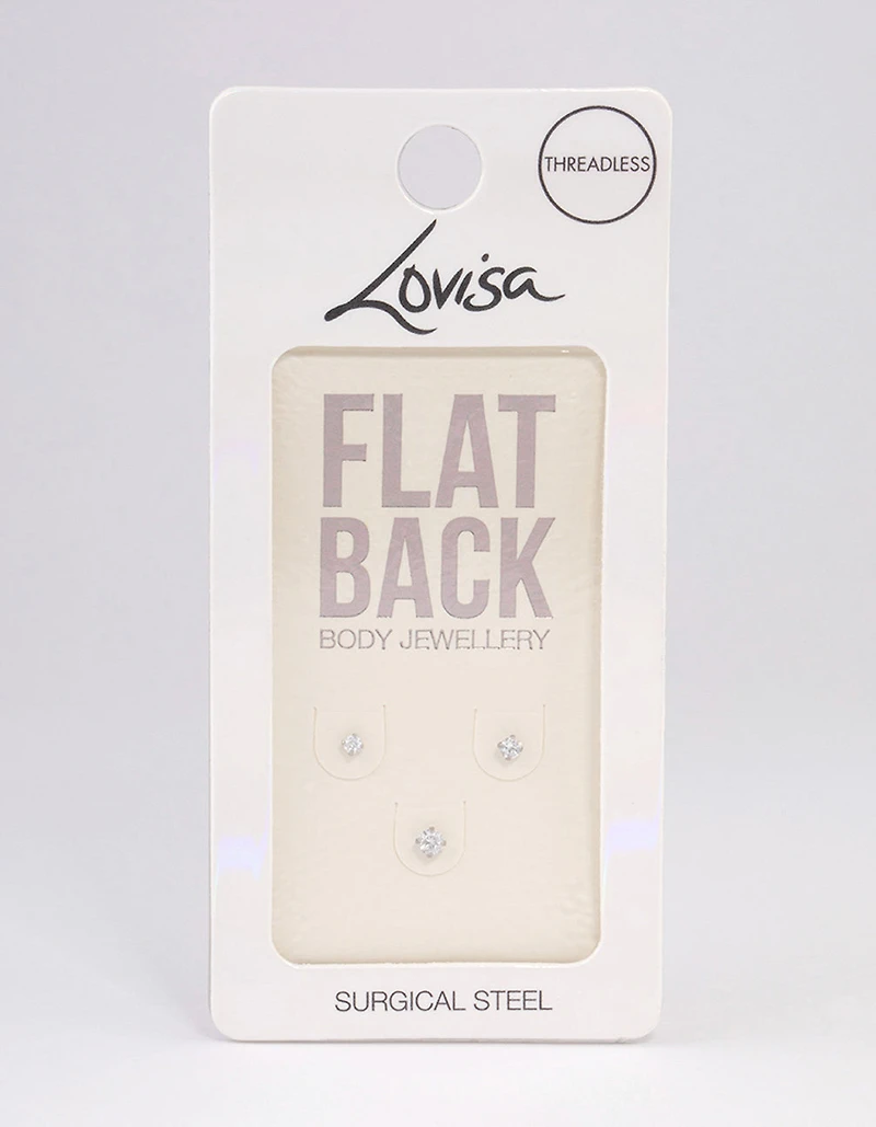 Surgical Steel Cubic Zirconia Stud Flat Back Pack