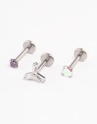 Surgical Steel Cubic Zirconia Triangular Flat Back Pack