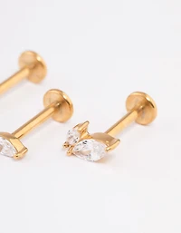 Gold Plated Surgical Steel Cubic Zirconia Leaf Flat Back Pack