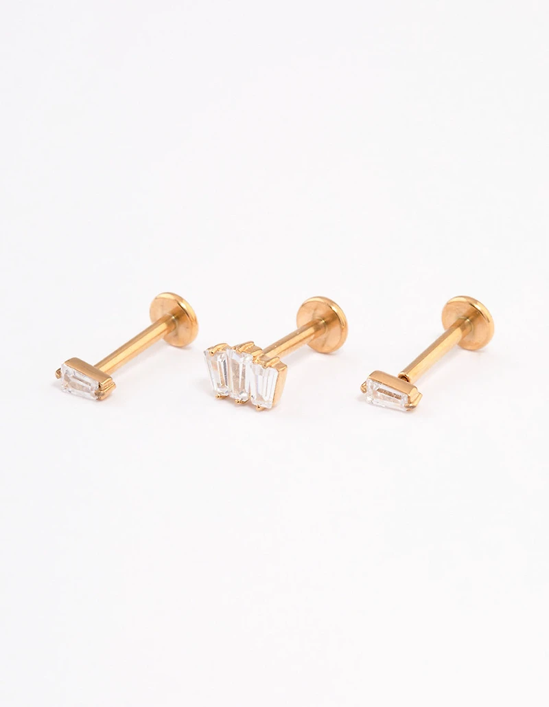 Gold Plated Surgical Steel Cubic Zirconia Baguette Flat Back Pack