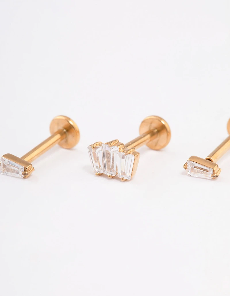 Gold Plated Surgical Steel Cubic Zirconia Baguette Flat Back Pack
