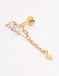 Gold Plated Surgical Steel Cubic Zirconia Triple Leaf Drop Flat Back