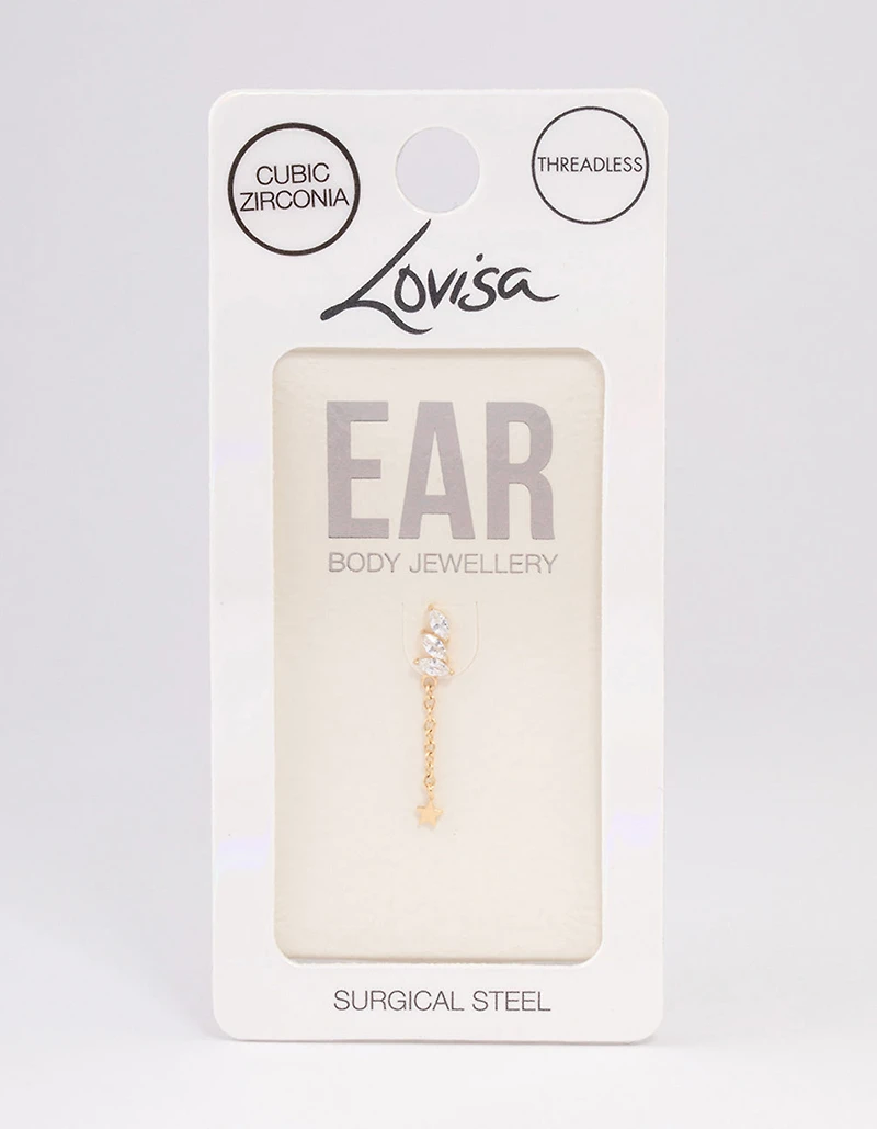 Gold Plated Surgical Steel Cubic Zirconia Triple Leaf Drop Flat Back