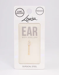 Gold Plated Surgical Steel Cubic Zirconia Triple Leaf Drop Flat Back