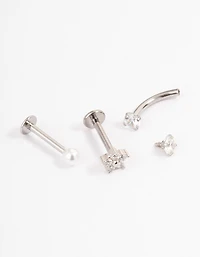 Surgical Steel Cubic Zirconia Pearl & Flower Earrings Pack