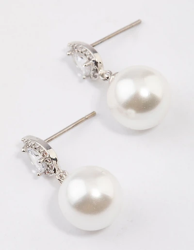 Silver Diamante Pear & Pearl Drop Earrings