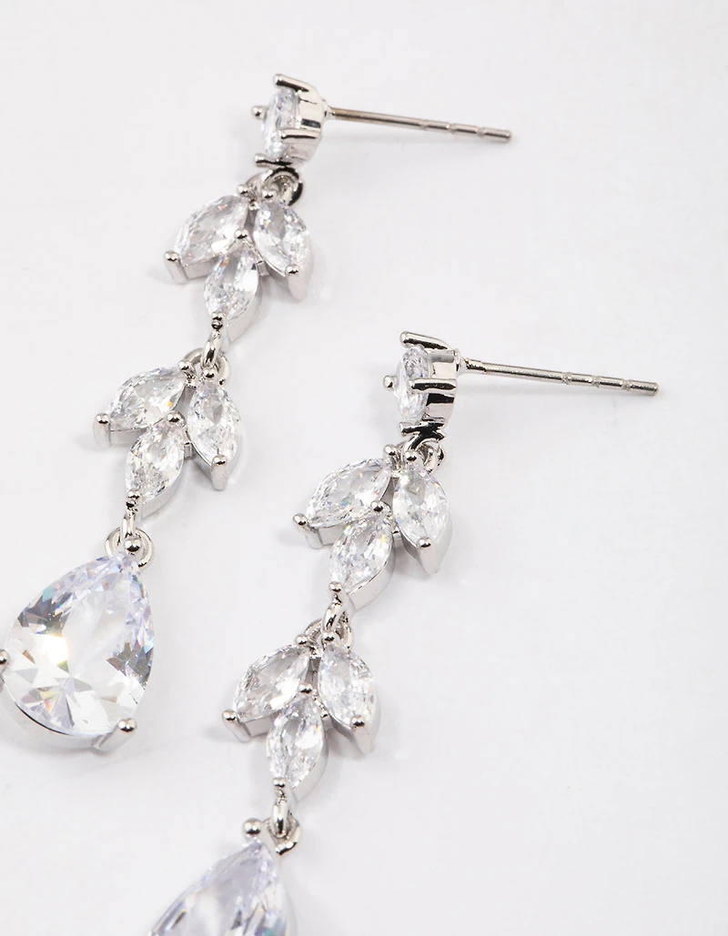 Silver Double Vine Teardrop Earrings