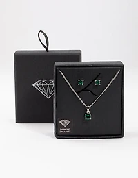 Silver Emerald Stone Jewellery Set