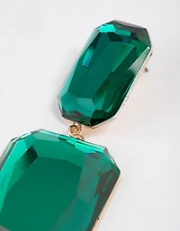 Gold Statement Square Double Stone Drop Earrings