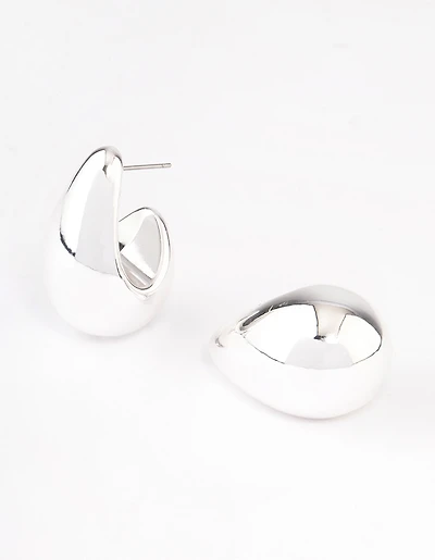 Silver Midi Pear Hoop Earrings