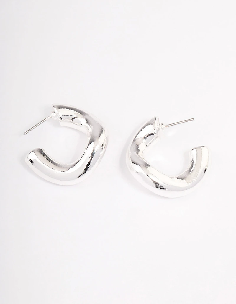 Silver Wave Thick Hoop Earrings