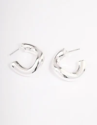 Silver Wave Thick Hoop Earrings