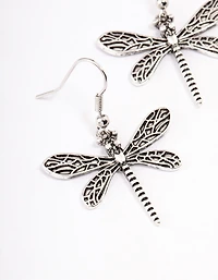 Antique Silver Dragonfly Drop Earrings