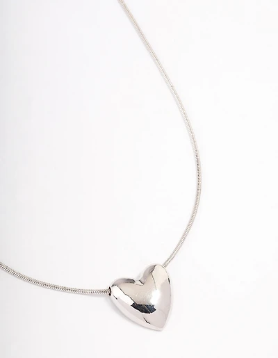 Silver Large Plain Heart Pendant Necklace