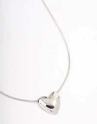 Silver Large Plain Heart Pendant Necklace