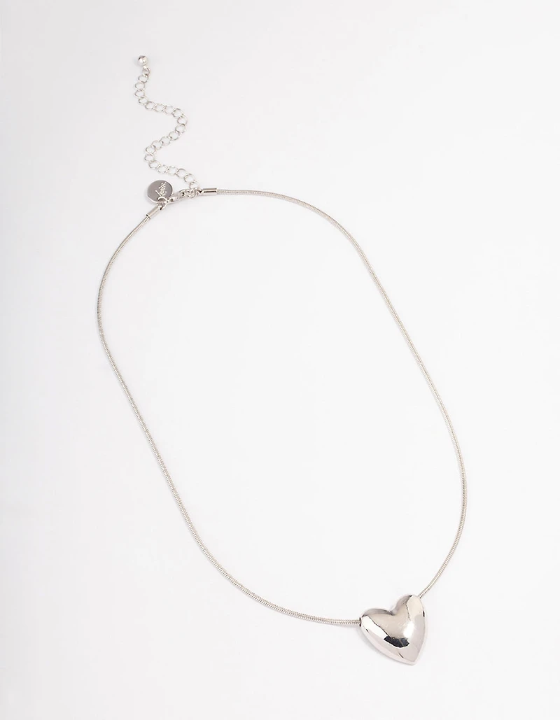 Silver Large Plain Heart Pendant Necklace