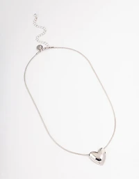 Silver Large Plain Heart Pendant Necklace