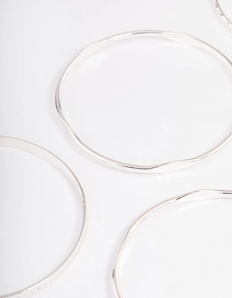 Silver Mixed Hammered Bangle 5-Pack