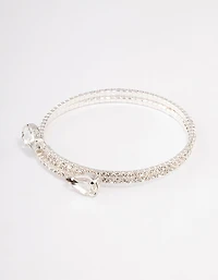 Silver Diamante Pearl Double Row Bangle