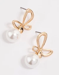 Gold Butterfly Pearl Drop Earrings