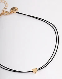 Gold Mini Heart Black Cord Choker