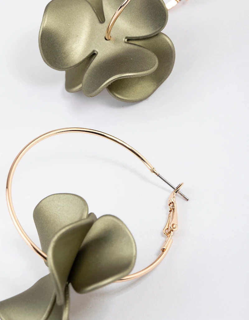 Gold Pearlised Flower Hoop Earrings