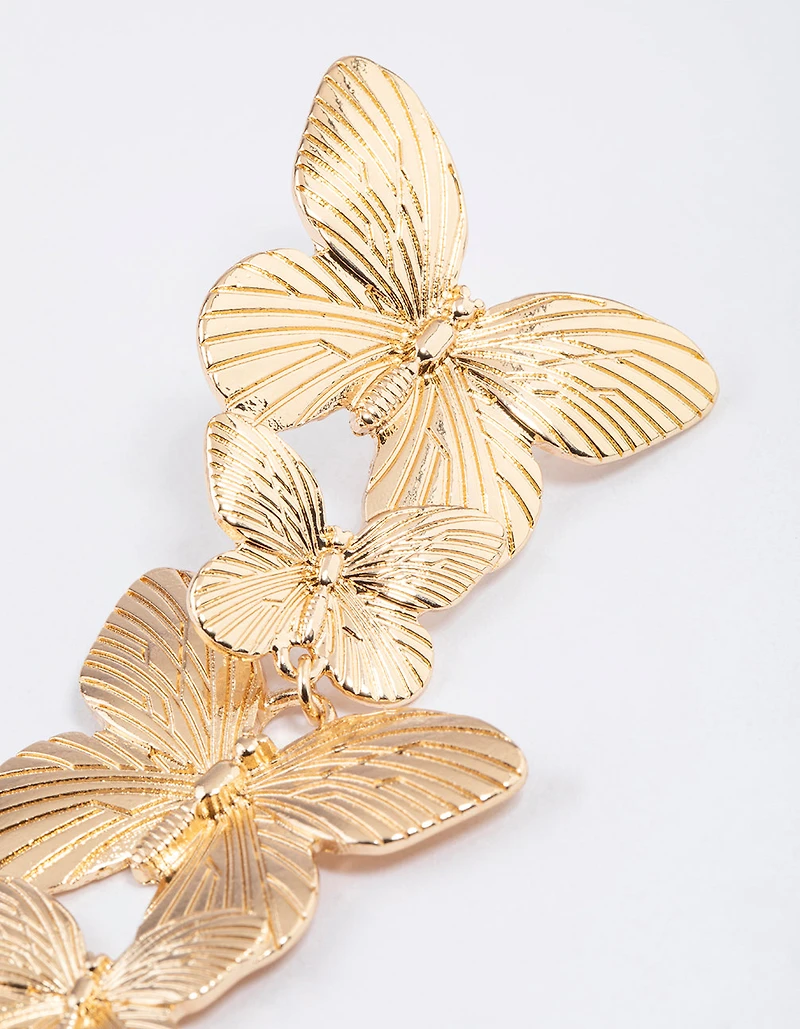 Gold Statement Butterfly Drop Earrings