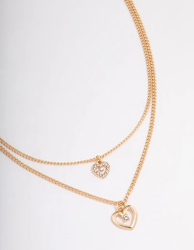 Gold Double Chain Heart Diamante Necklace