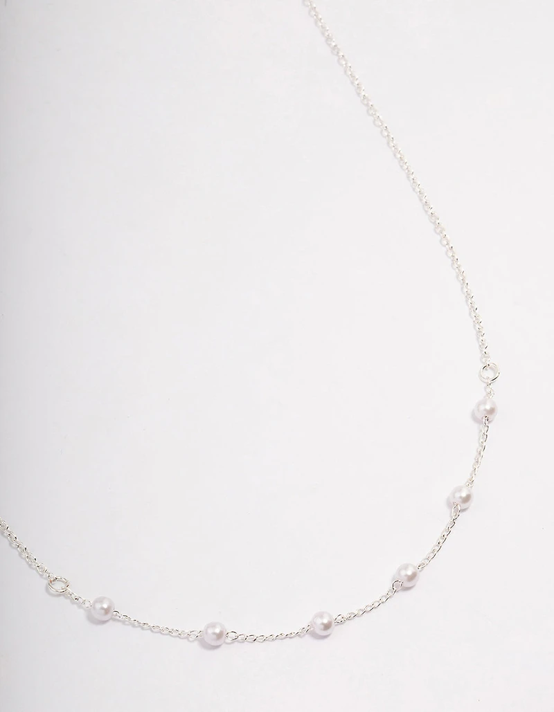 Silver Dainty Pearl Station Necklace