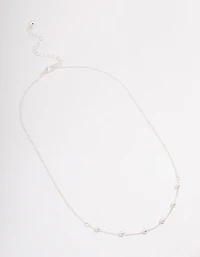Silver Dainty Pearl Station Necklace