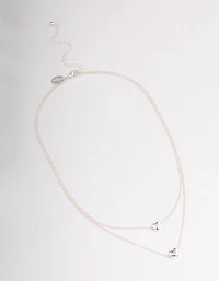 Silver Heart Double Row Necklace