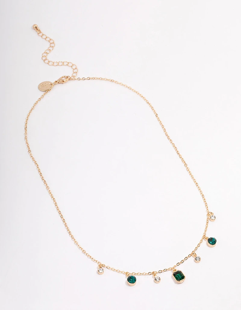 Gold Diamante & Green Pendant Necklace