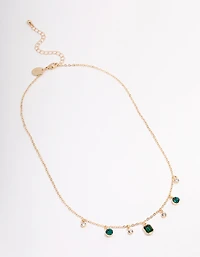 Gold Diamante & Green Pendant Necklace