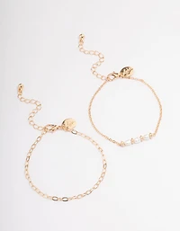 Gold Dainty Pearl & Chain Bracelet Pack